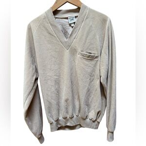 1980s Lee, Made in USA, Tan Velour V-Neck, w/Left‎ Chest welt pocket, Sweater